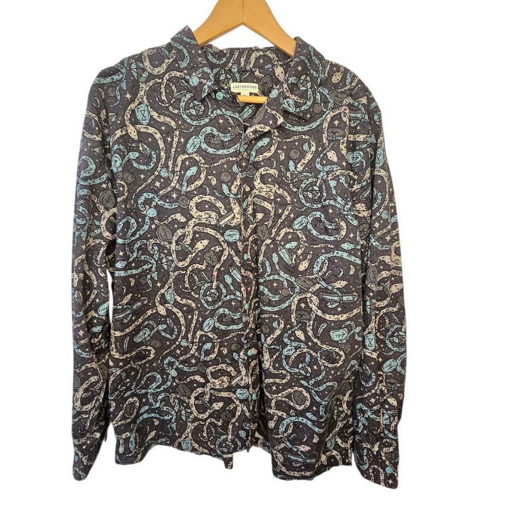 Earthbound Trading Co Mens XL Snake Celestial Pentagram Cotton Button Down Shirt